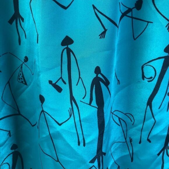 Loubella Size 14 Green and Black 80s Button Down Stick Figure Blouse Shoulder Pa - Picture 3 of 7